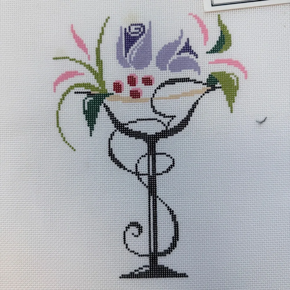 Brittercup Designs Needlepoint Canvas Spring Bloom Martini Floral Rose 18ct